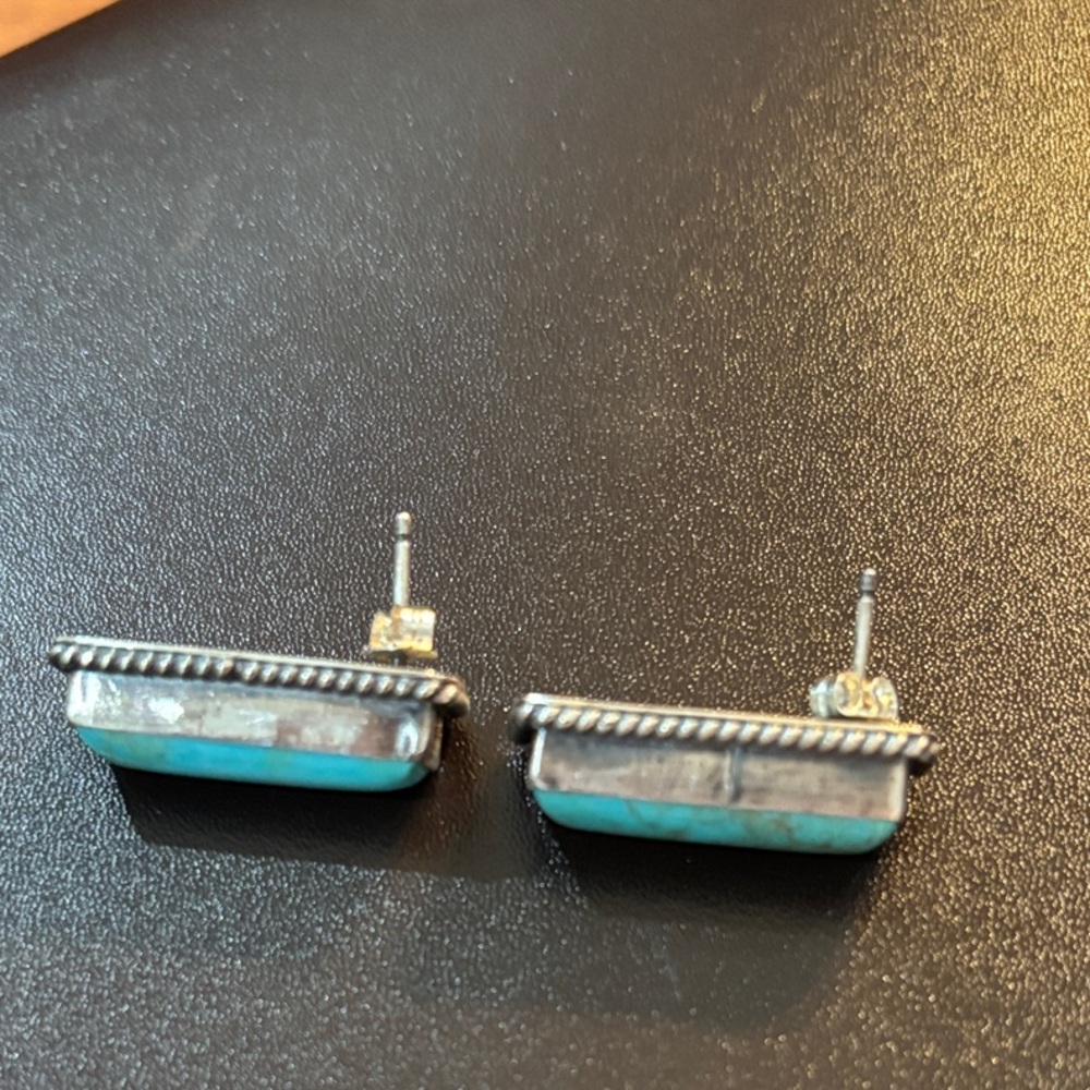 Turquoise Rectangular Earrings With Silver Trim - image 5